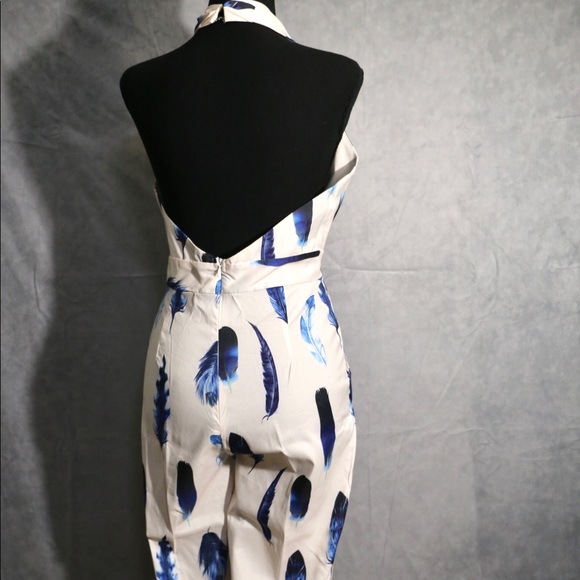 Halter Feather Long Pant Jumpsuit M - Picture 5 of 8